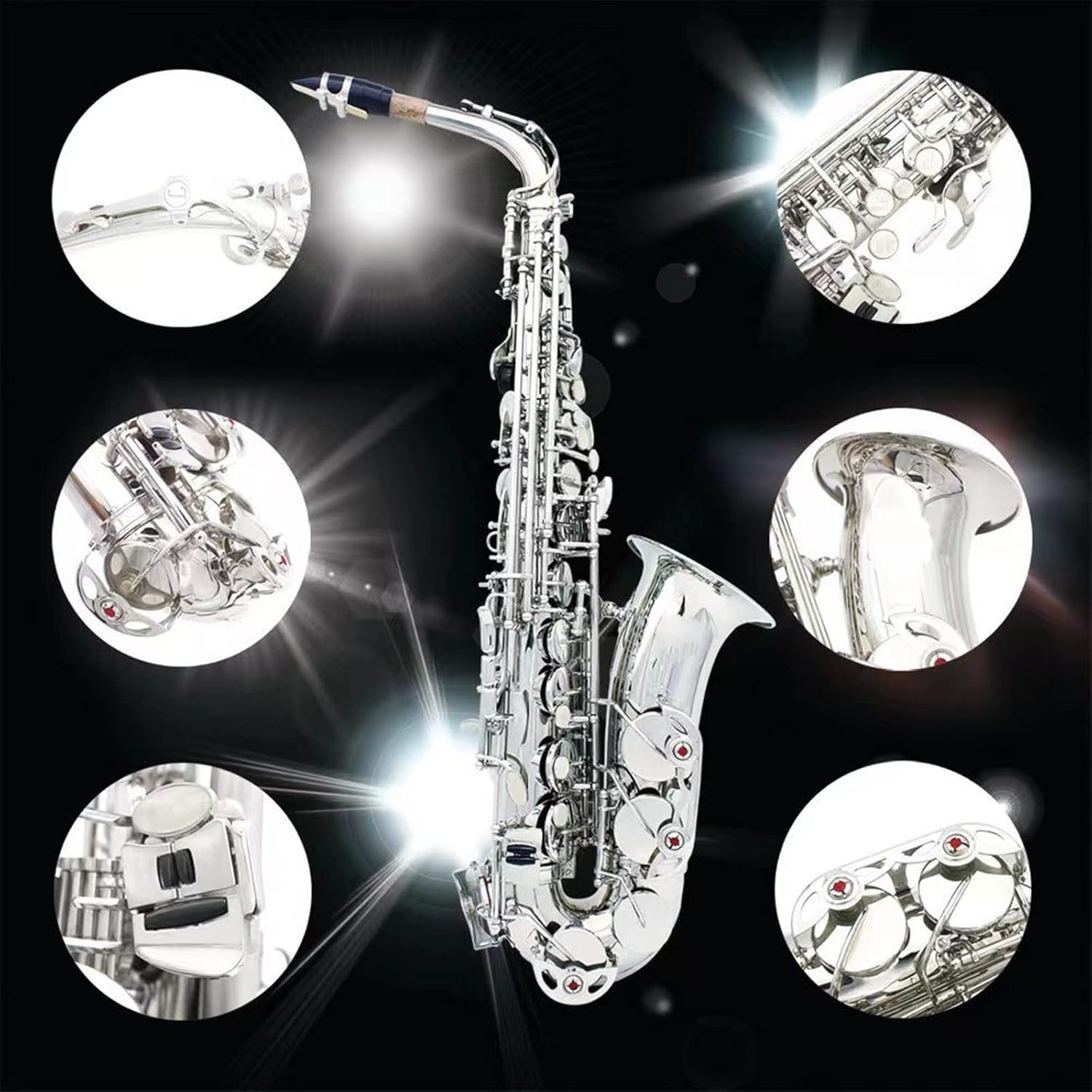 EB Alto Saxophone Brass Silver Plated Professional Woodwind Instrument E Flat Sax with Accessories (Color : 1)