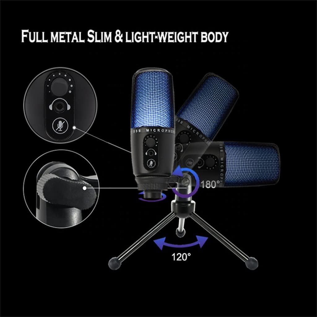 Professional Condenser Microphone with RGB Light USB Recording Microphone Computer Streaming Video Podcast Microphone