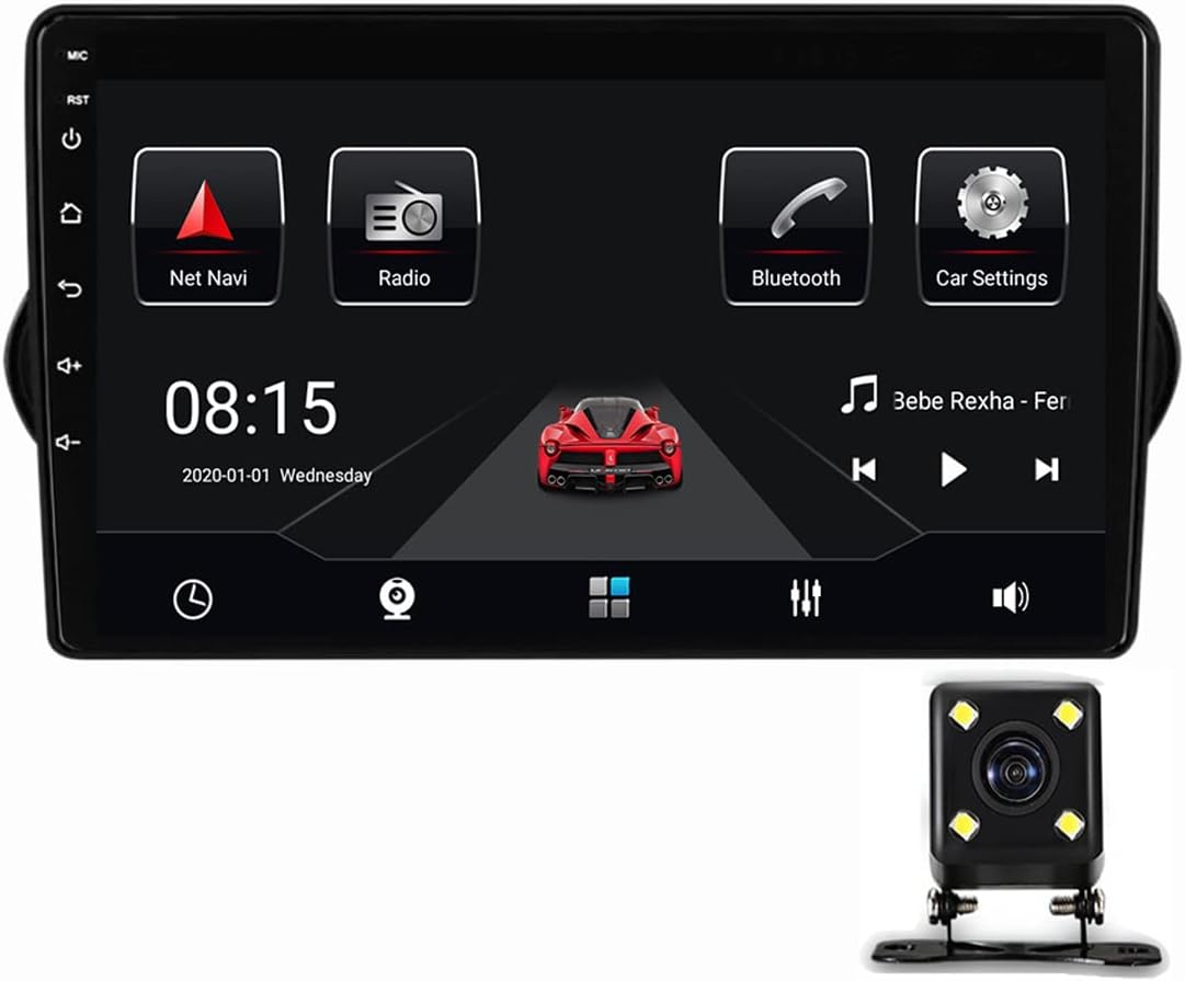 Double Din Car Stereo with Backup Camera, Carplay, Android Auto, Steering Wheel Controls, 9 Inch Touch Screen MP5 Player for Fiat Egea 2015-2018 RDS/FM Car Radio Receiver