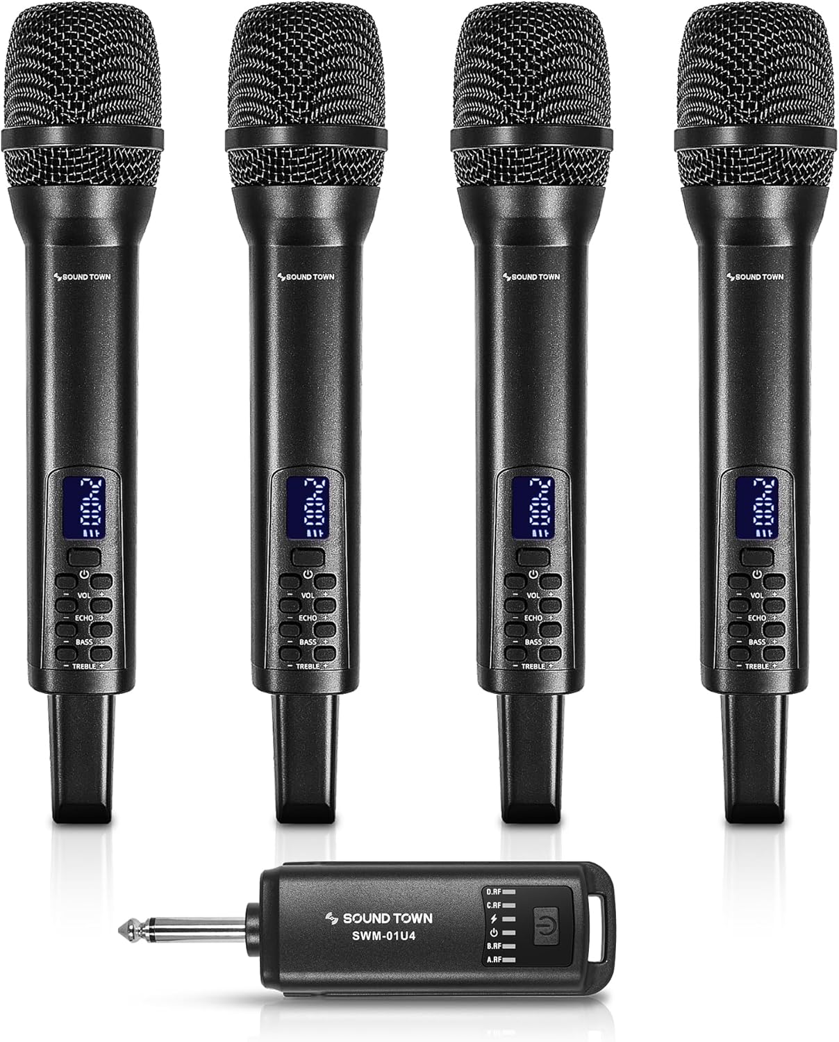 Sound Town 2.4GHz Rechargeable Wireless Microphone System with 4 x Handheld Mic, 1/4
