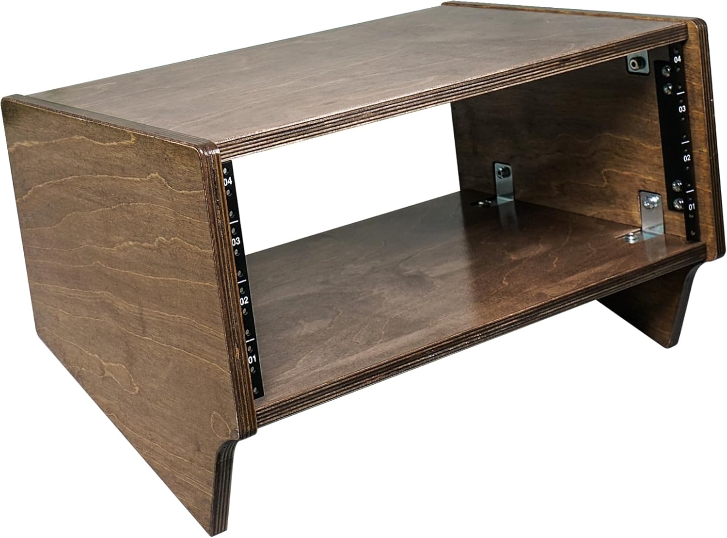 Sound Town DIY 4U Angled Desktop Turret Studio Rack with Solid Baltic Birch Plywood, Weathered Brown, Assembly Required (SDRK-Y4SLB)