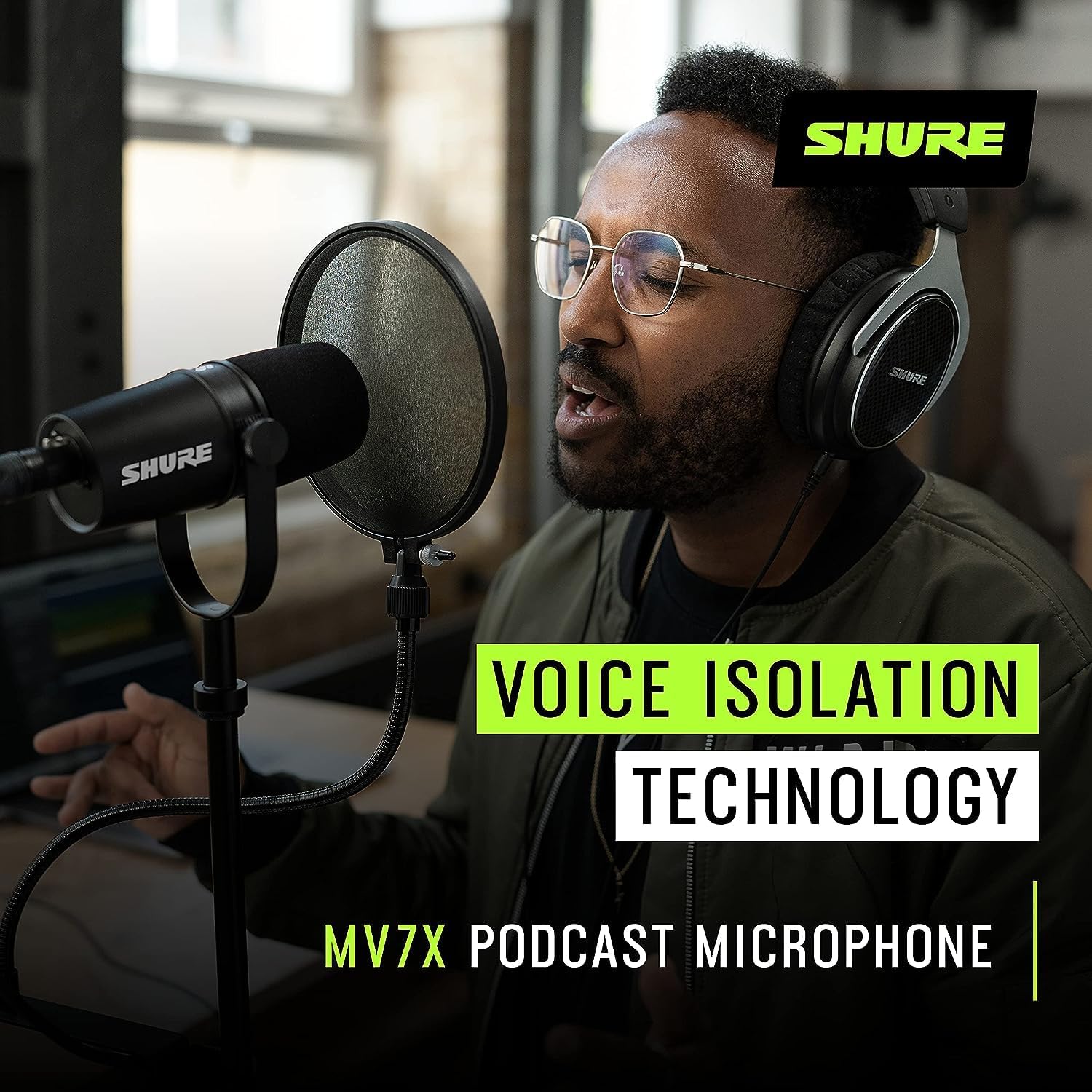Shure MV7X XLR Podcast Microphone with XLR Cable - Dynamic Mic for Podcasting & Vocal Recording, Voice-Isolating Technology, All Metal Construction, Mic Stand Compatible, Optimized Frequency - Black