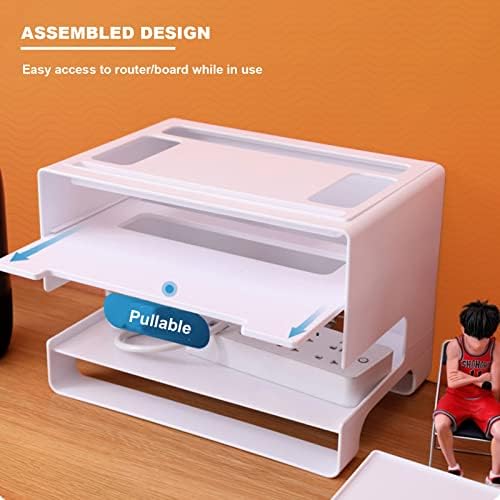 Router Storage Box,Wall Mount Floating Shelf WiFi Router Storage Box Decorative Storage Rack Cable Organizer Box Tv Accessories Stands (Color : B, Size : 31.5x21x23cm) (B 31.5x21x23cm)