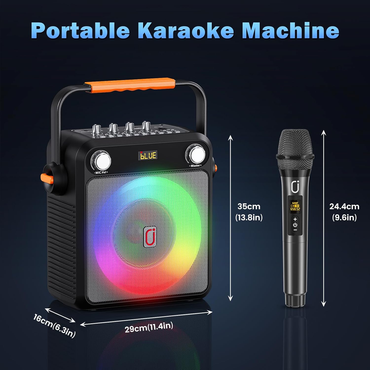 Karaoke Machine with 2 Wireless Microphones, Portable Bluetooth Karaoke Speaker for Adults, Karaoke Microphone with PA System, Bass/Treble Adjustment, Light for Home Party, Support USB/TF/AUX