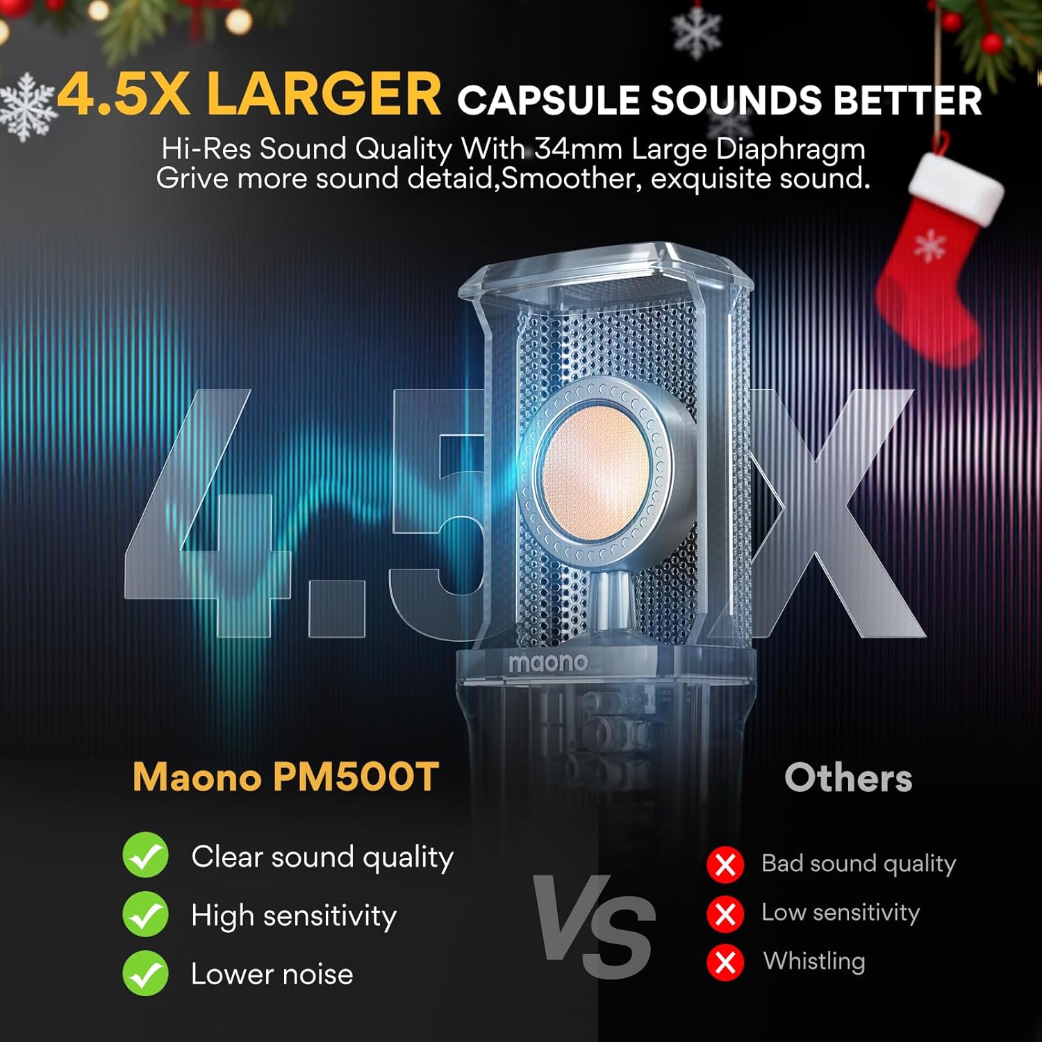 MAONO XLR Condenser Microphone with 34mm Large Diaphragm, Professional Cardioid Studio Mic for Podcasting, Recording, Streaming, Vocals, Voice Over, Music, ASMR(PM500)