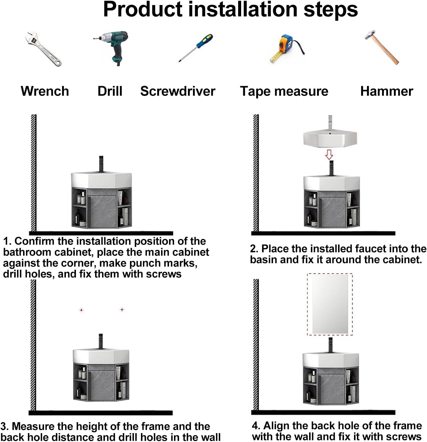 Bathroom Sink Vanity with Cabinet, Corner Wall Mount Sink with Hot and Cold Water Faucet, Heavy-Duty Ceramic Floating Sink, Modern Wall Mount Vessel Sink(Beige,40cm/16in)