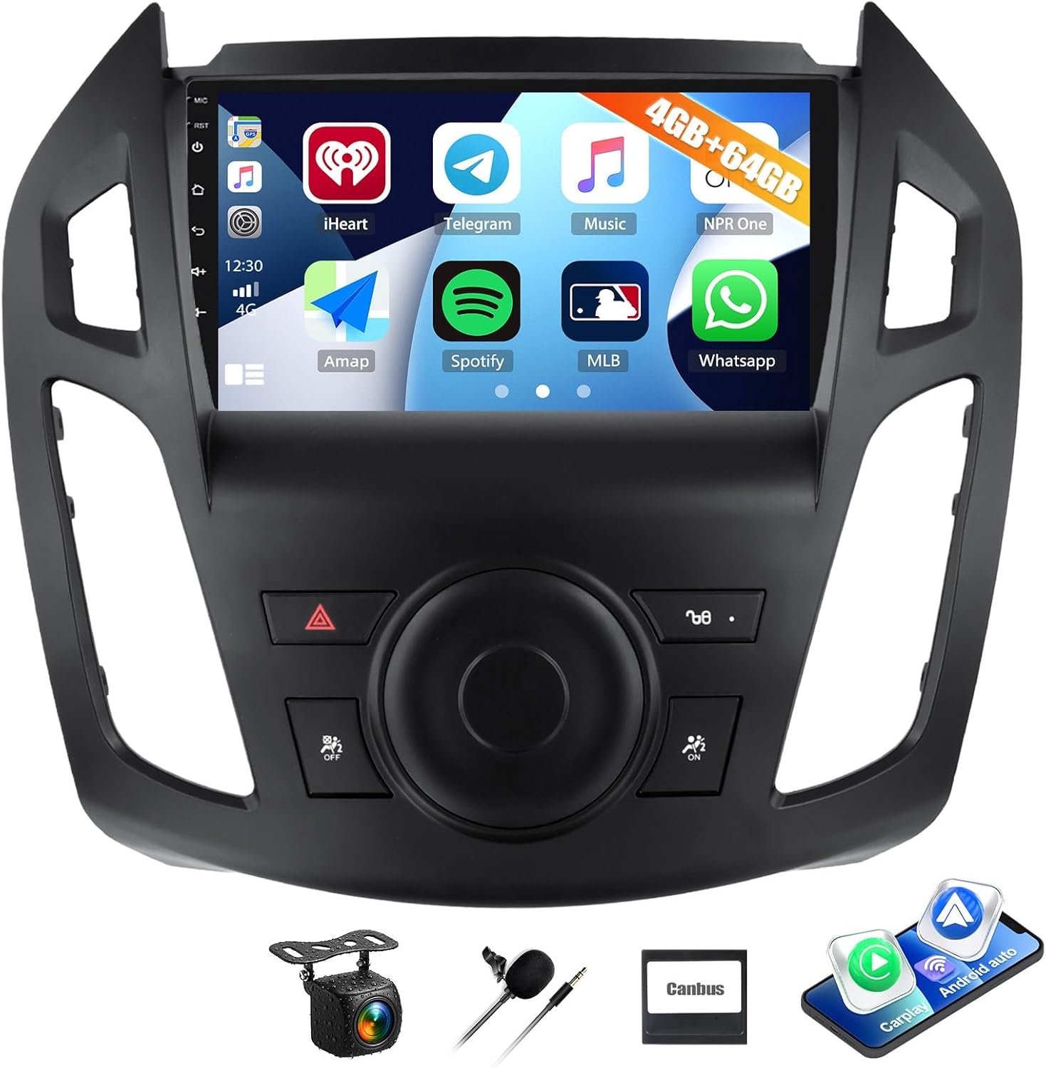 4G+64G Car Stereo Radio for Ford Transit Connect 2014-2018 with Wireless CarPlay Android Auto, Android 15 Head Unit, 9