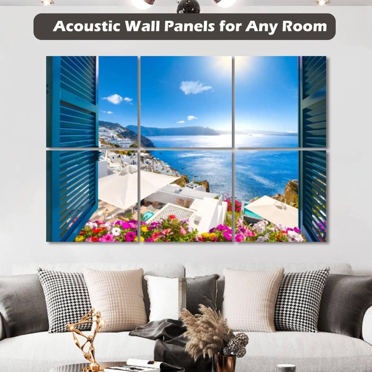 6 Pack Art Acoustic Panels Window View Flowers Soundproof Wall Panels Padding Decorative Sound Absorbing Panels 72