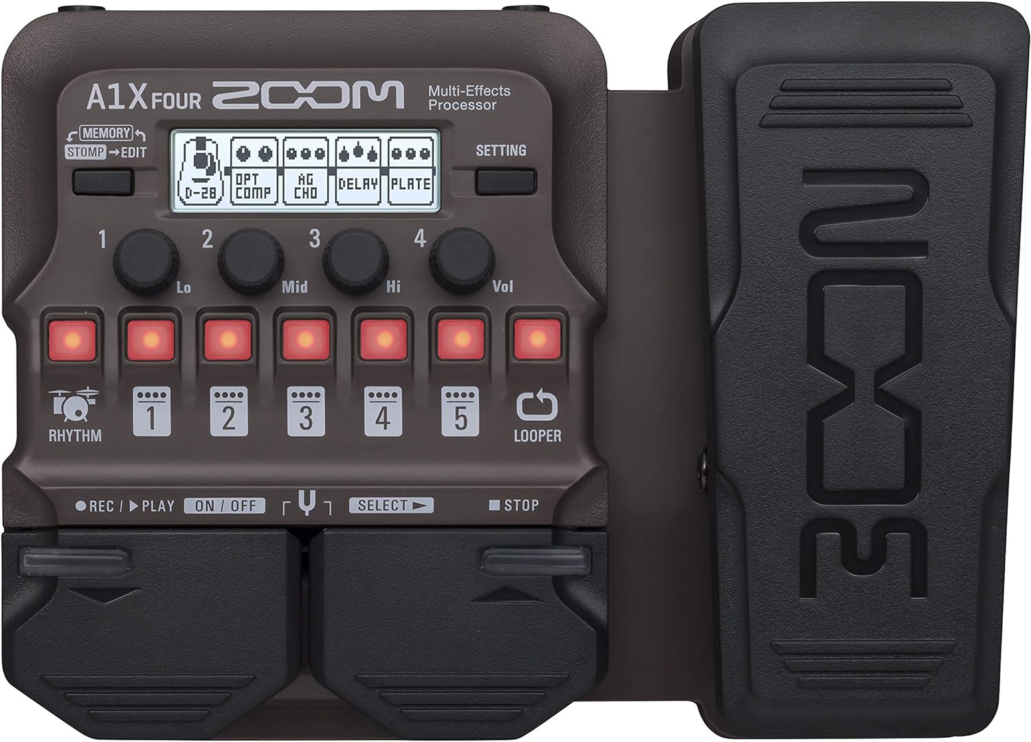 Zoom A1X FOUR Acoustic Instrument Multi-Effects Processor with Expression Pedal, Acoustic Modeling, Looper, Rhythm Section, For Guitar, Saxophone, Trumpet, Violin, Harmonica, and Upright Bass
