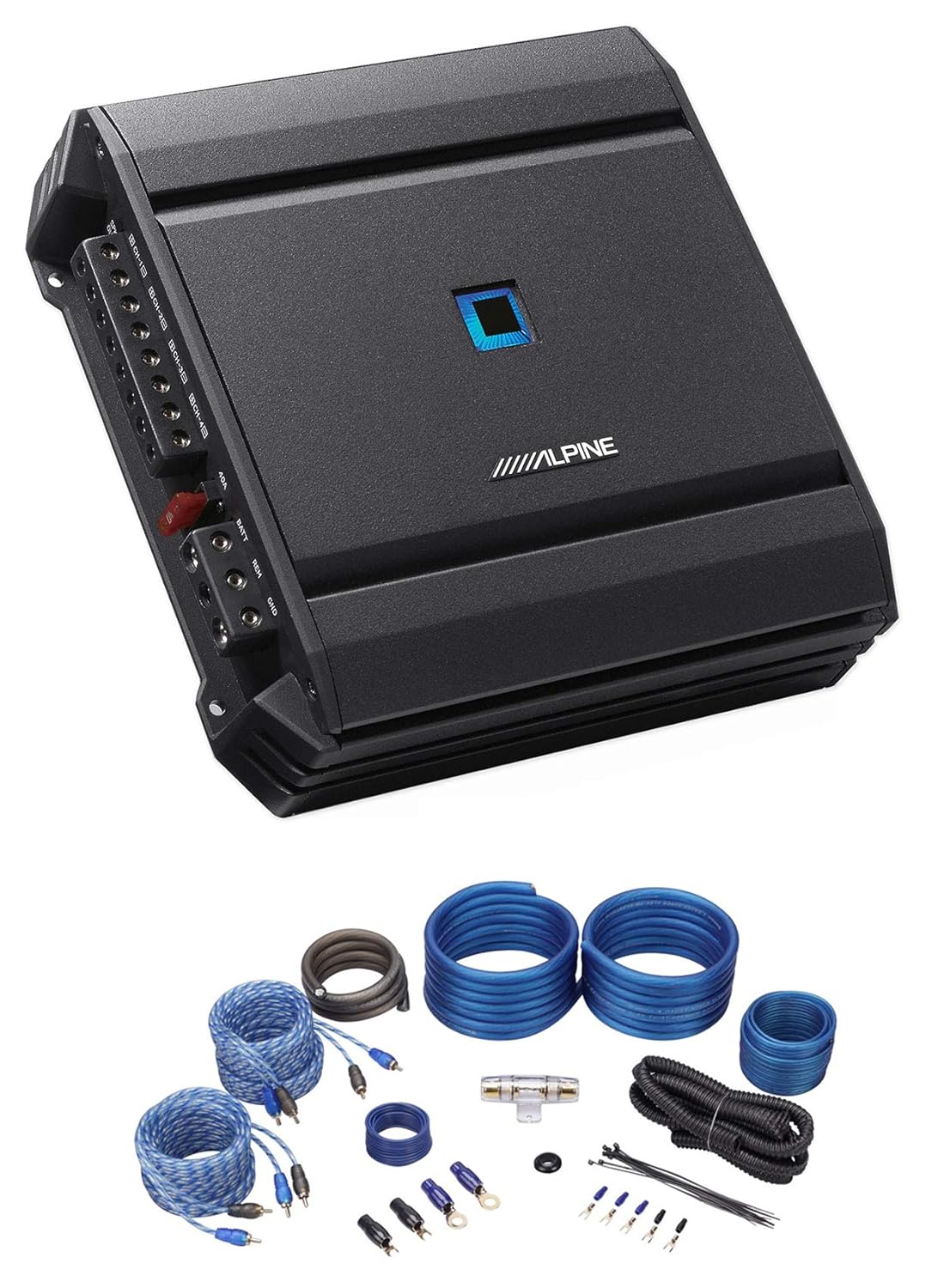 Alpine S2-A36F 320w RMS 4-Channel S-Series Car Audio Amplifier Class D + Absolute KIT4-2RCA 4 Gauge Amp Kit