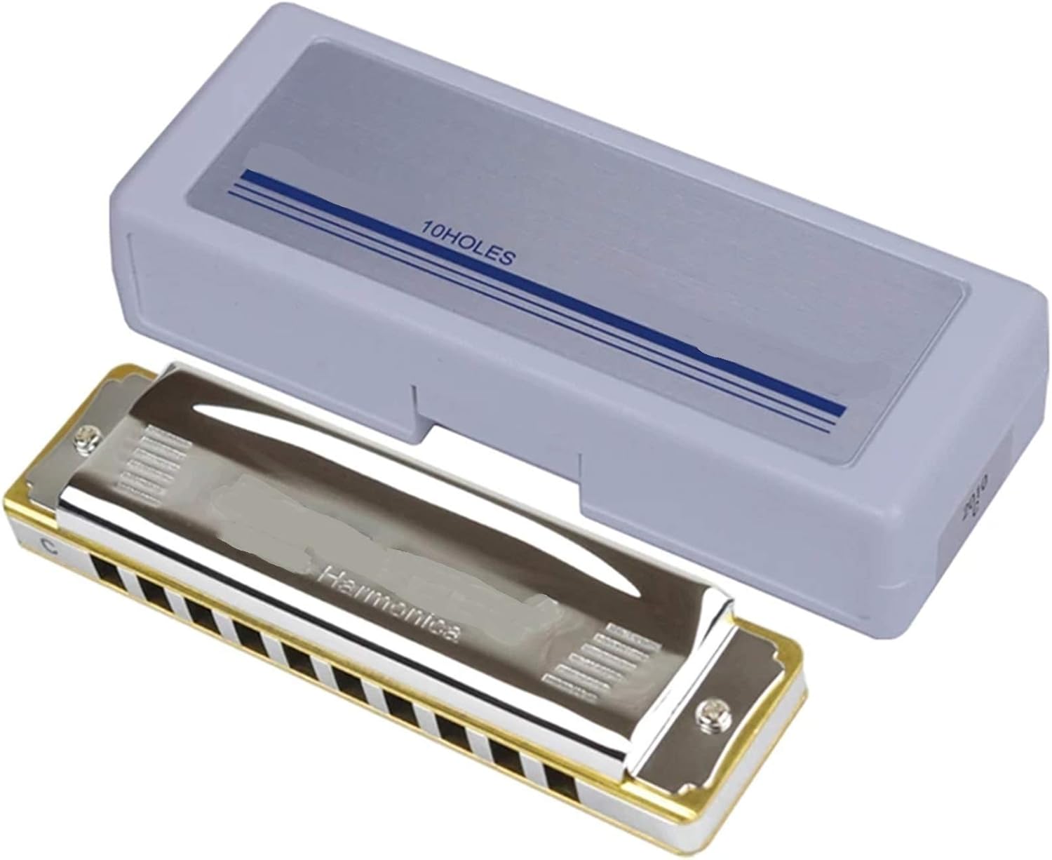Harmonica Harmonica 10 Holes Diatonic Blues Harp Brass Reeds Mouth Organ Key C Metal Comb Musical Instruments Silver (Color : Key Bb)