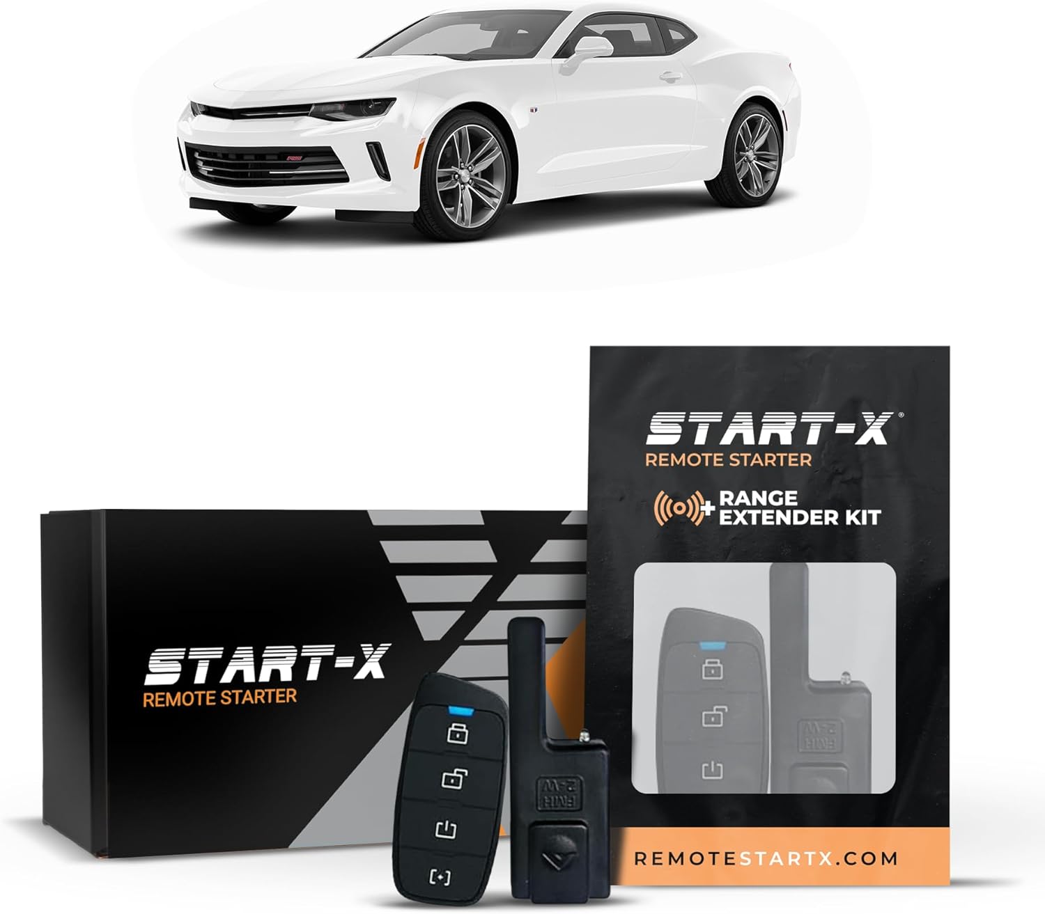 Start-X Remote Starter Kit + 3000ft 2 Way Range Extender for Chevy Camaro (2016, 2017, 2018, 2019, 2020, 2021, 2022, 2023, 2024) Vehicles with Push-to-Start Ignition