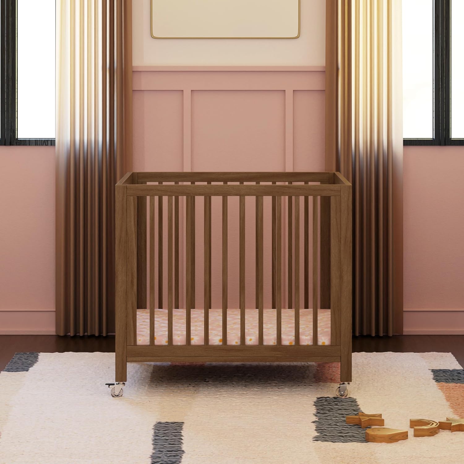 Babyletto Rolli All-Stages® Midi Crib Conversion Kit in Natural Walnut, Greenguard Gold Certified, FSC Certified, Portable & Adjustable with Pad Included