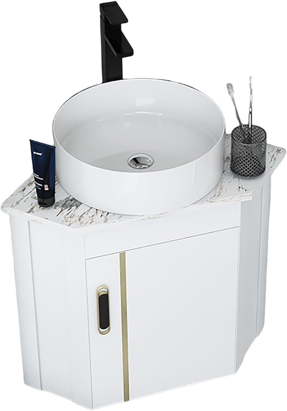 Corner Sink, Heavy-Duty Bathroom Vanity Sink, Corner Wall Mount Bathroom Sink, Pedestal Sink Set with Faucet and Drain, Bathroom Vanity Sink Combo for Small Space(56cm)