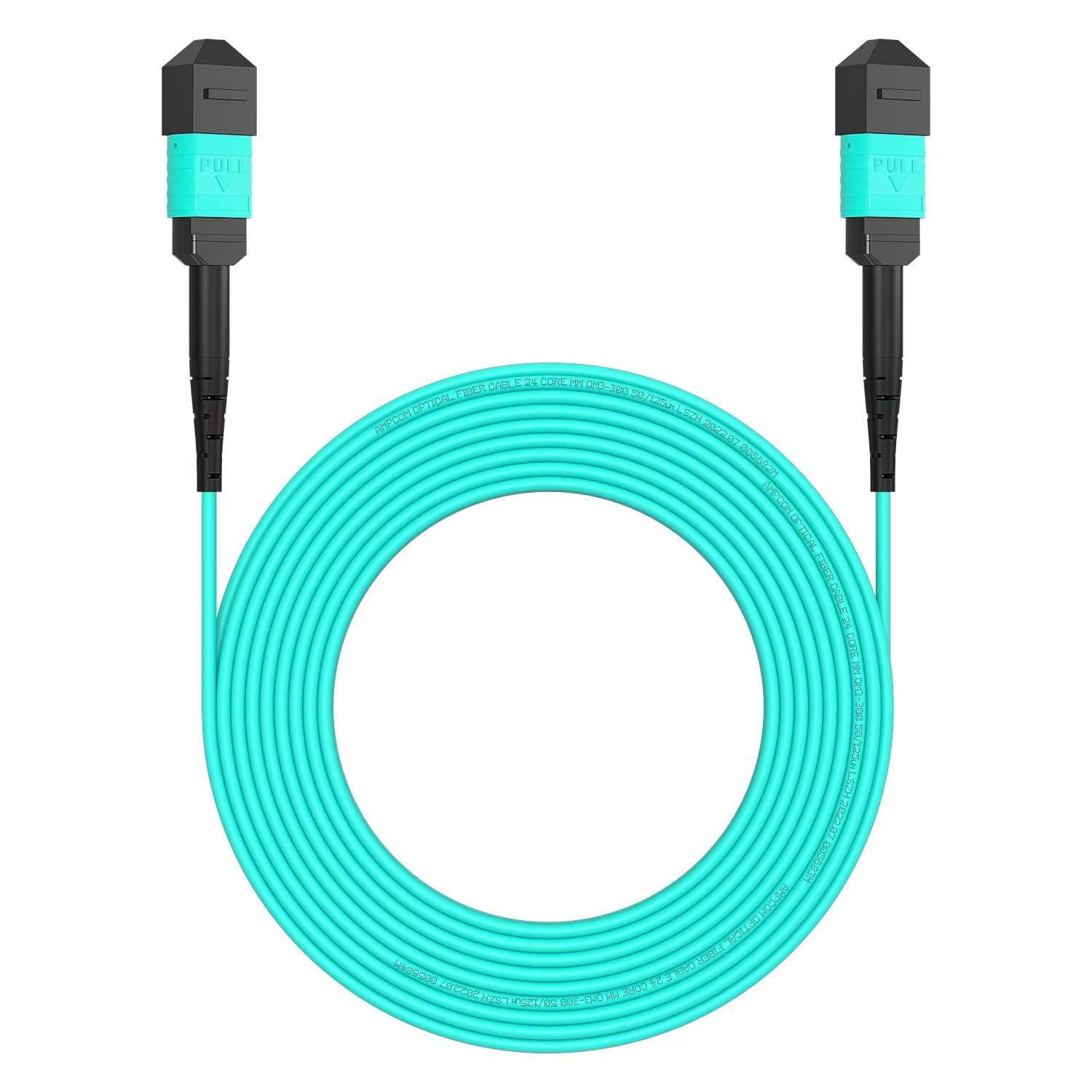 AMPCOM MPO to MPO Trunk Cable 50/125μm Multimode OM3-300 (24 Fiber, MPO to MPO Female, Type B, LSZH/Riser, UPC, Aqua) 30m (98.4ft)