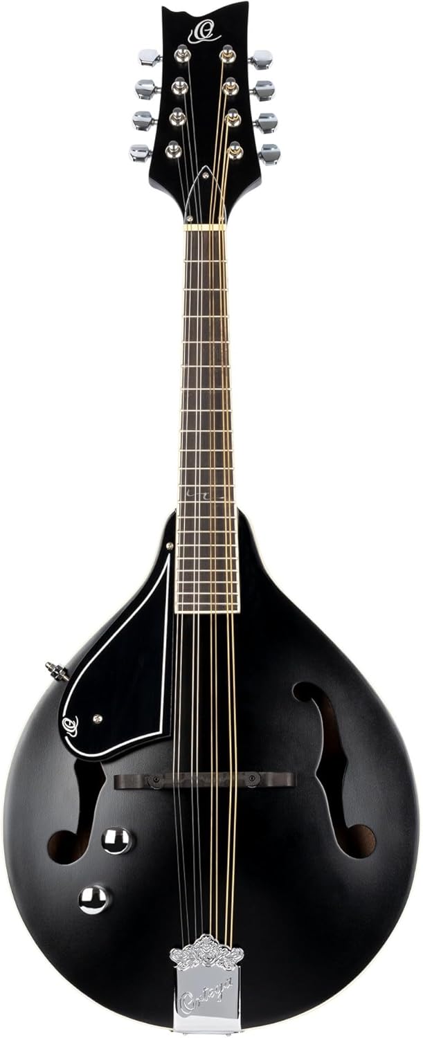 Ortega Guitars, 8-String A-Style Series Left-Handed Acoustic-Electric Mandolin w/Bag, White,Chrome,Bronze, Voll (RMAE40SBK-L)