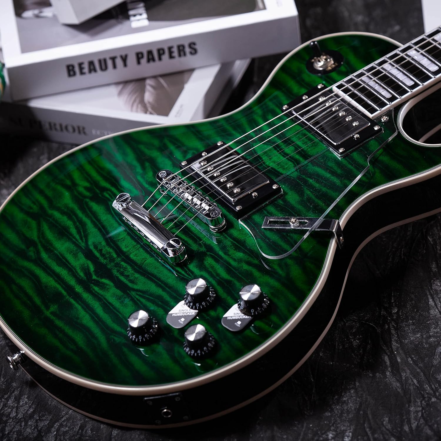 Electric Guitar,6 String Solid LP style Electric Guitar, Mahogany Body and Neck, Rosewood Fretboard, for Adults Professional Electric Guitar (Green)