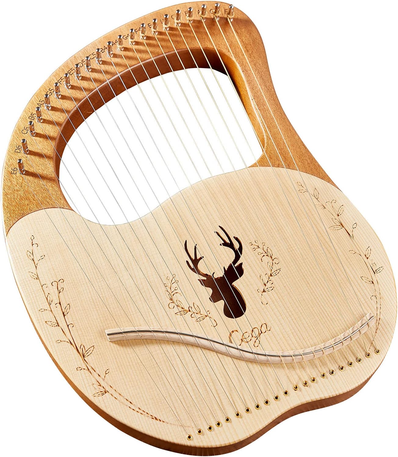 Lyre, Lyre,Cega 21 Metal Strings Lyre Harp Box Lyre Harp Spruce Topboard Mahogany Backboard String Instrument with Tuning Wrench Strings Picks Music Note Sticker