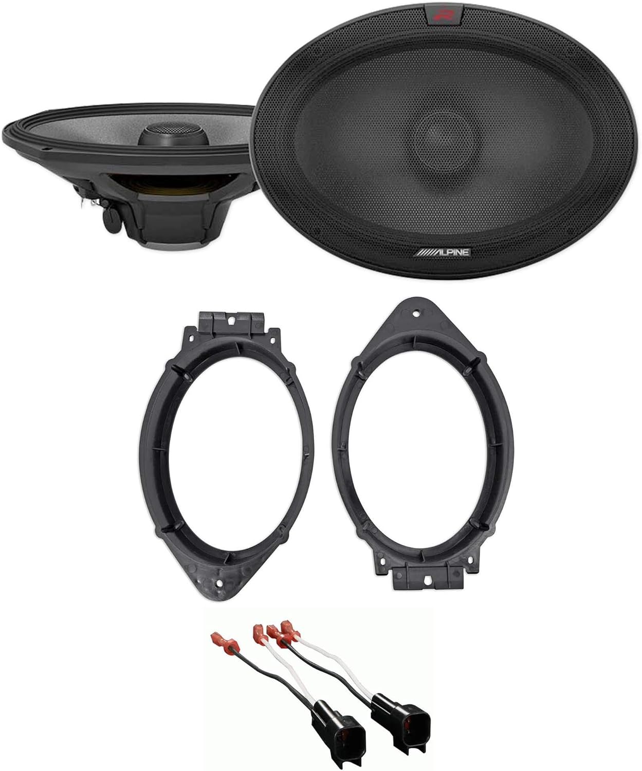 Alpine Pair R-S69.2 300 Watt 6x9 Car Audio Coaxial 2-Way Speakers Bundle with METRA 82-3004 6x9 Speaker Adapter Bracket Plate & Pair R-S69.2 300 Watt 6x9 Car 2-Way Speakers (3 Item)