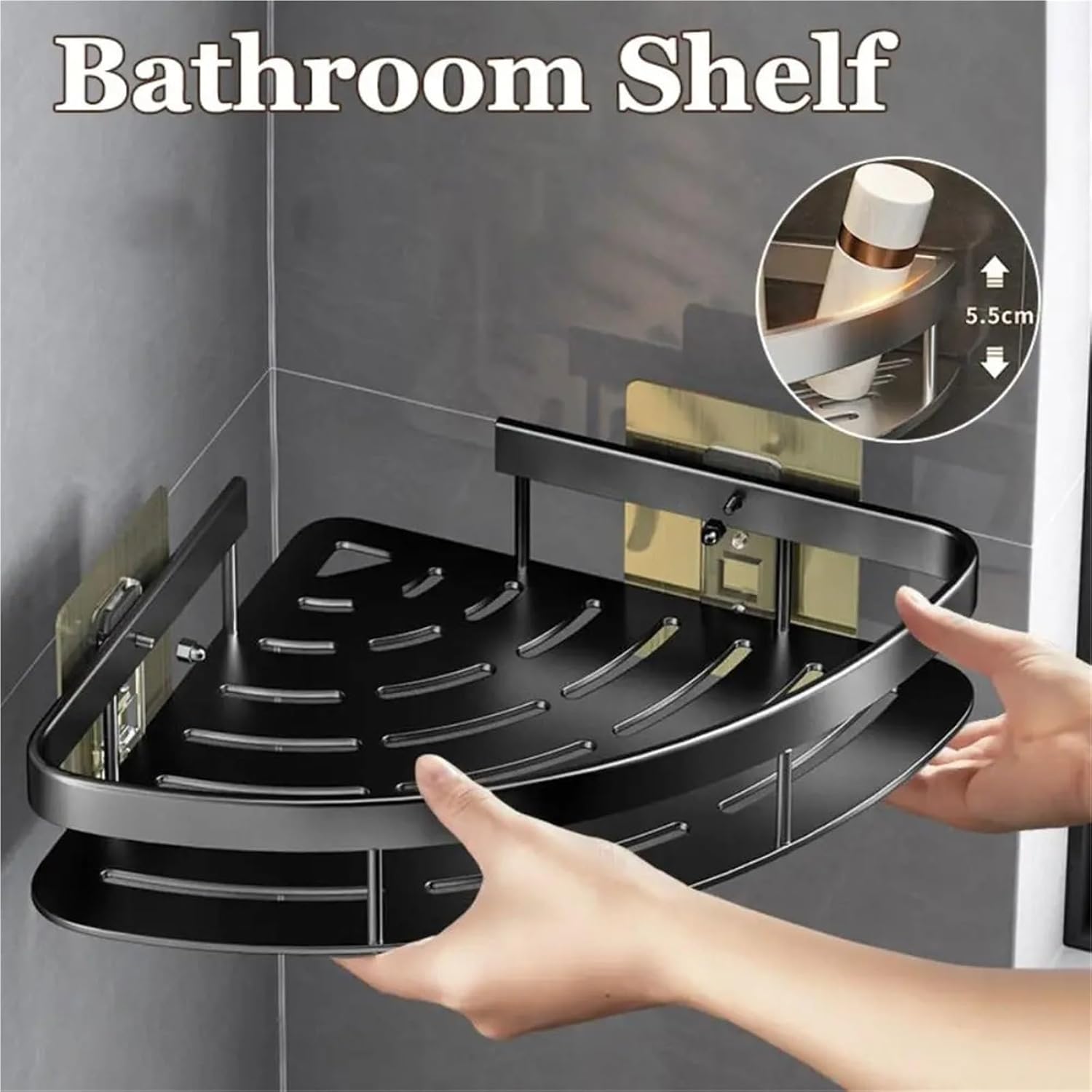 1Pcs Bathroom Shelves Corner Shower Shelf Aluminum Wall Mount Shampoo Storage Rack Holders No Drill Kitchen Bathroom Accessories(Silver)