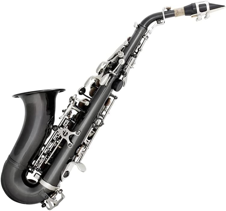 WALFRONT Brass Saxophone Soprano Bb Soprano Saxophone Sax Woodwind Instrument Black Plated for Jazz and Classical