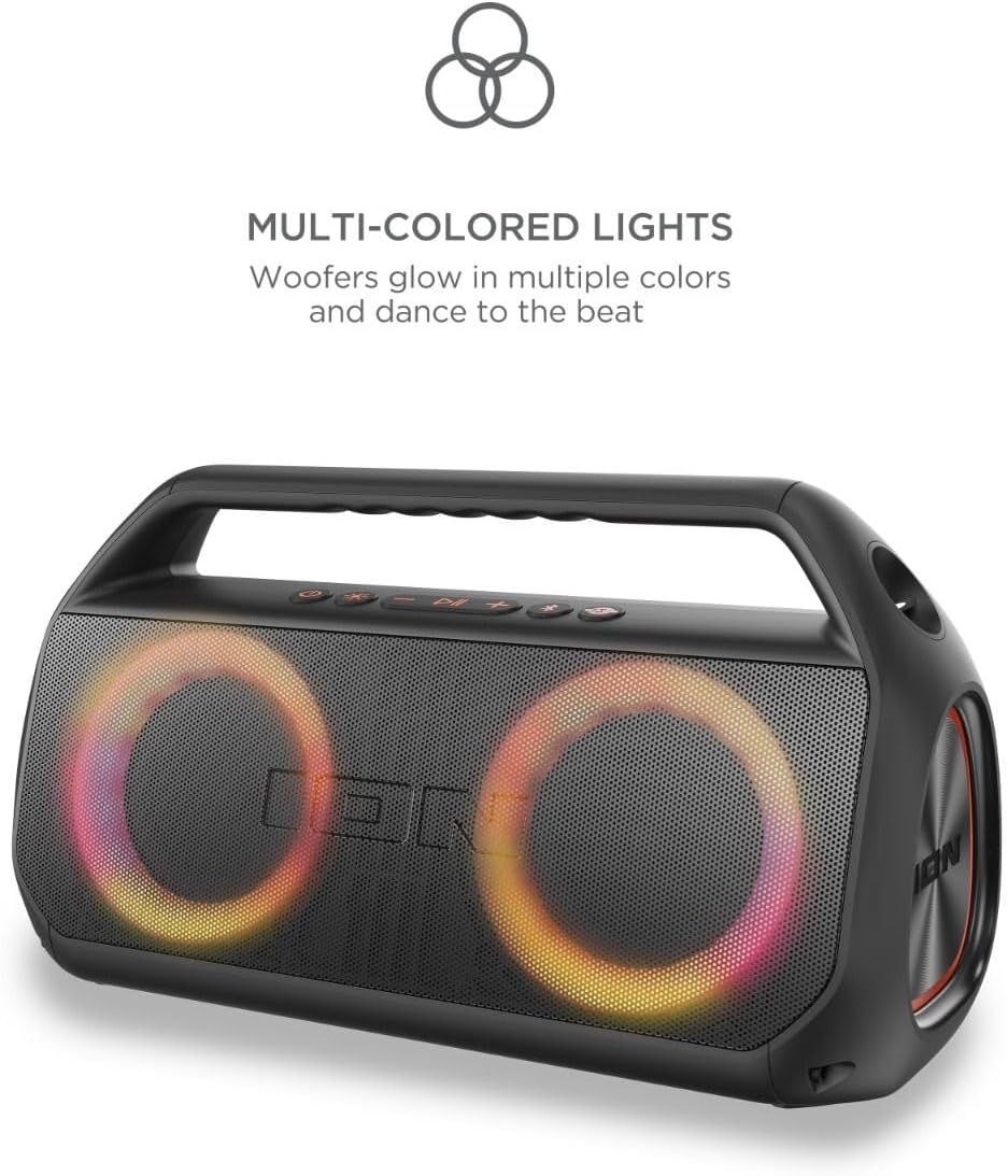 Ion Uber Boom Ultra - Water Resistant 80W Portable Bluetooth Party Speaker with Lights, Battery, Built-in Microphone, and AUX Input (Renewed)