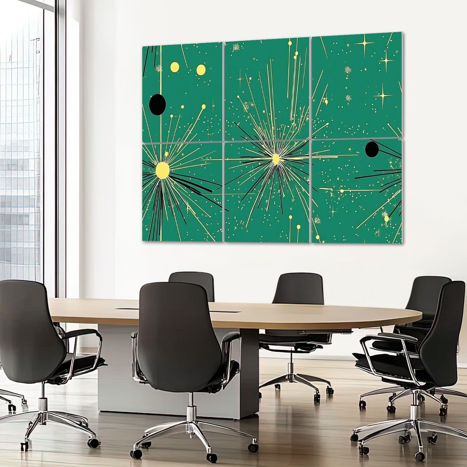 6 Pack Art Acoustic Panels Sound Absorbing Seamless Mid Century Modern Green Black Blue Fireworks Stars Circular Decorative Soundproof Wall Panels Self Adhesive for Recording Studios Office 72
