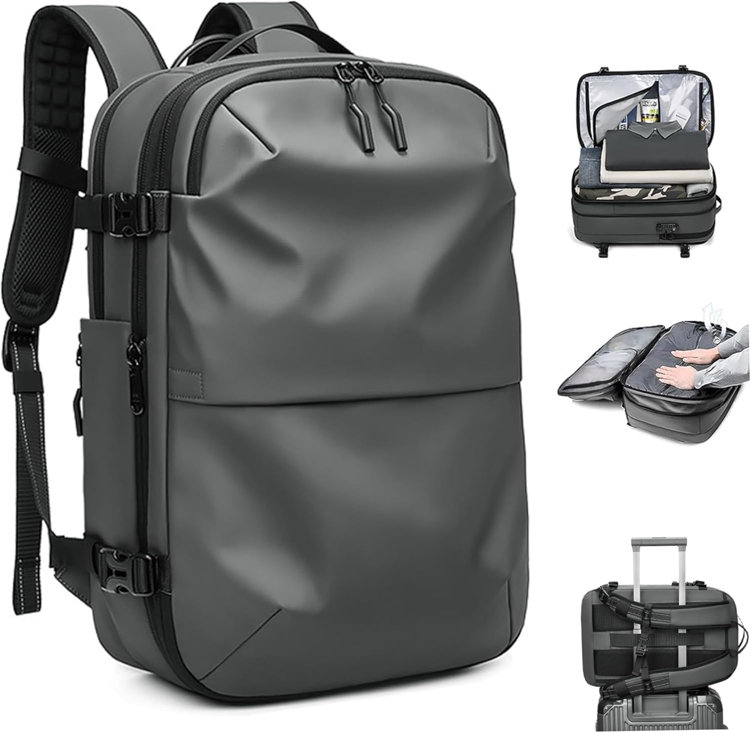 Vacuum Backpack Travel Large Travel Backpack Expandable Backpack with Anti-Theft Lock, Space Saver Vacuum Backpack Travel Backpack for Men Women,Compression Backpack, Carry On Backpack 19