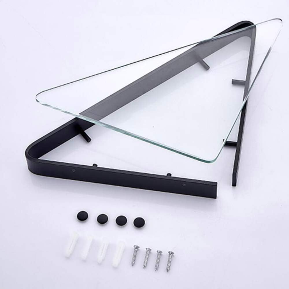 Bathroom Shelf Wall Mounted, Glass Shelf Bathroom, Bathroom Corner Shelf,Aluminum Free Punching Black Shower Rack Bathroom Shelf Glass
