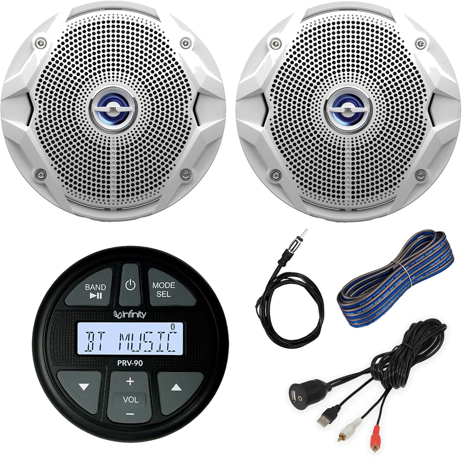 Infinity Marine Gauge Style AM/FM Bluetooth AUX/USB Stereo Receiver, Pair (2) 6.5