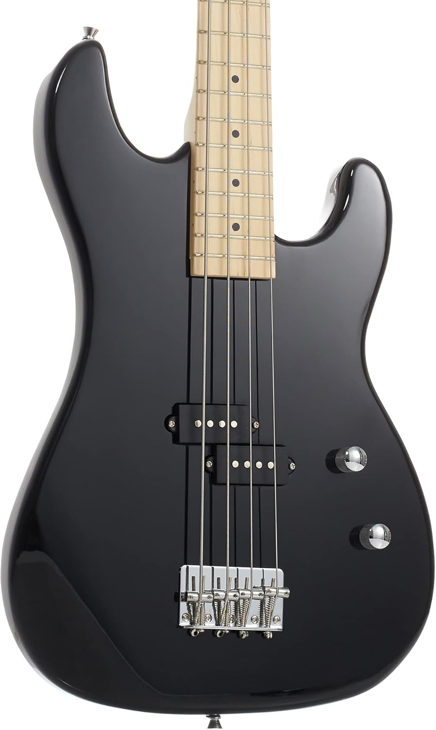 Davison Guitars Guitars 4 String Electric Bass Guitar, Black - Full Size Right Handed Beginner Kit with Gig Bag and Accessories