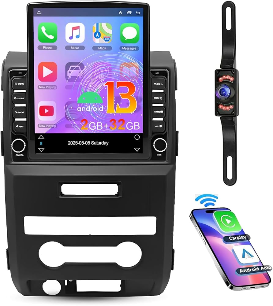 9.7 Inch Android 13 Car Stereo Radio for Ford F150 2009-2014 with Wireless CarPlay Andriod Auto Double Din Touchscreen Multimedia Player Head Unit WiFi FM RDS Camera Mirror Link Mic FM/AM,1024 x 768