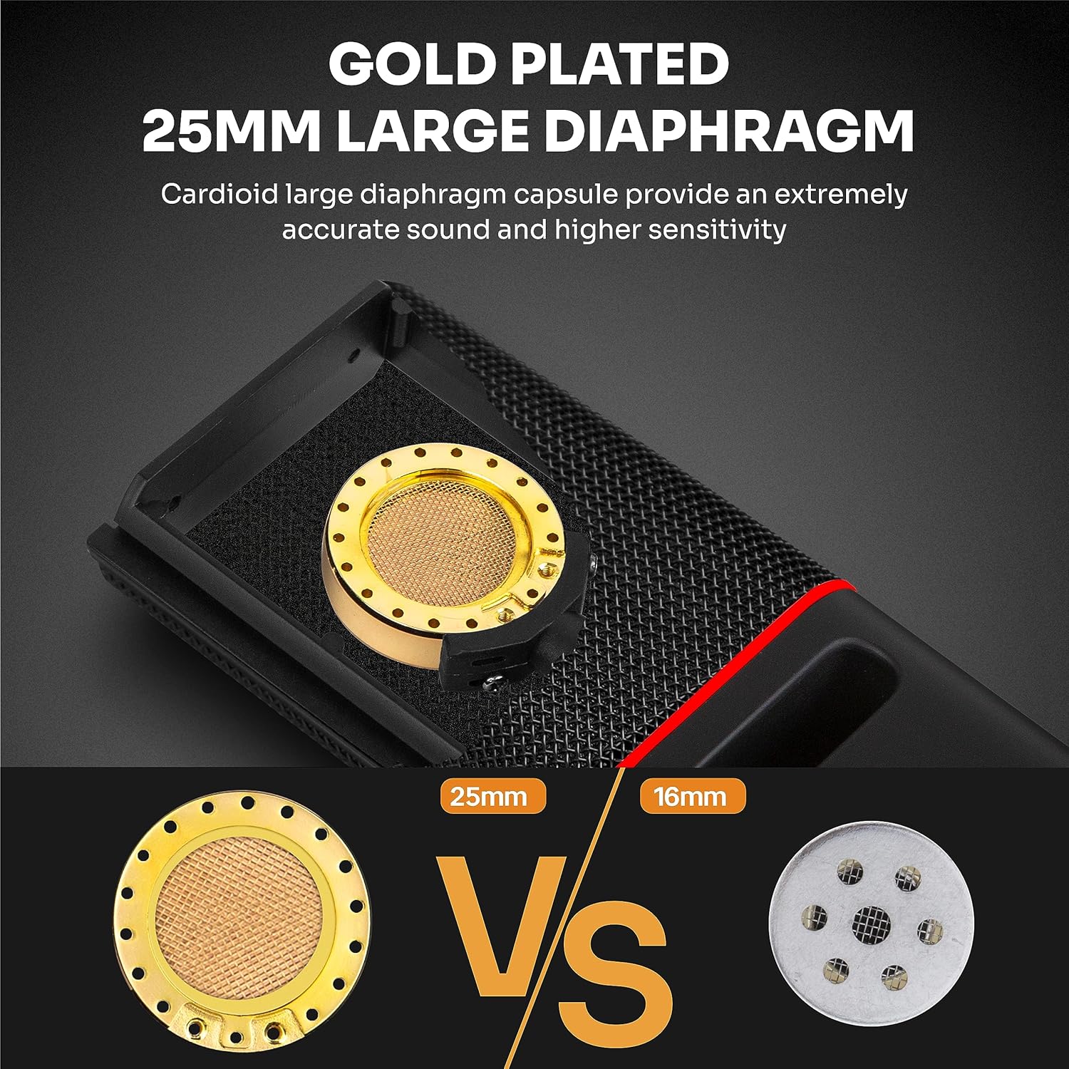 XLR Microphone Cardioid Condenser Microphone XLR with 25mm Large Diaphragm for Computer PC Metal Professional Studio Mic for Recording Podcasting Streaming Gaming ASMR Voice Over Vocals