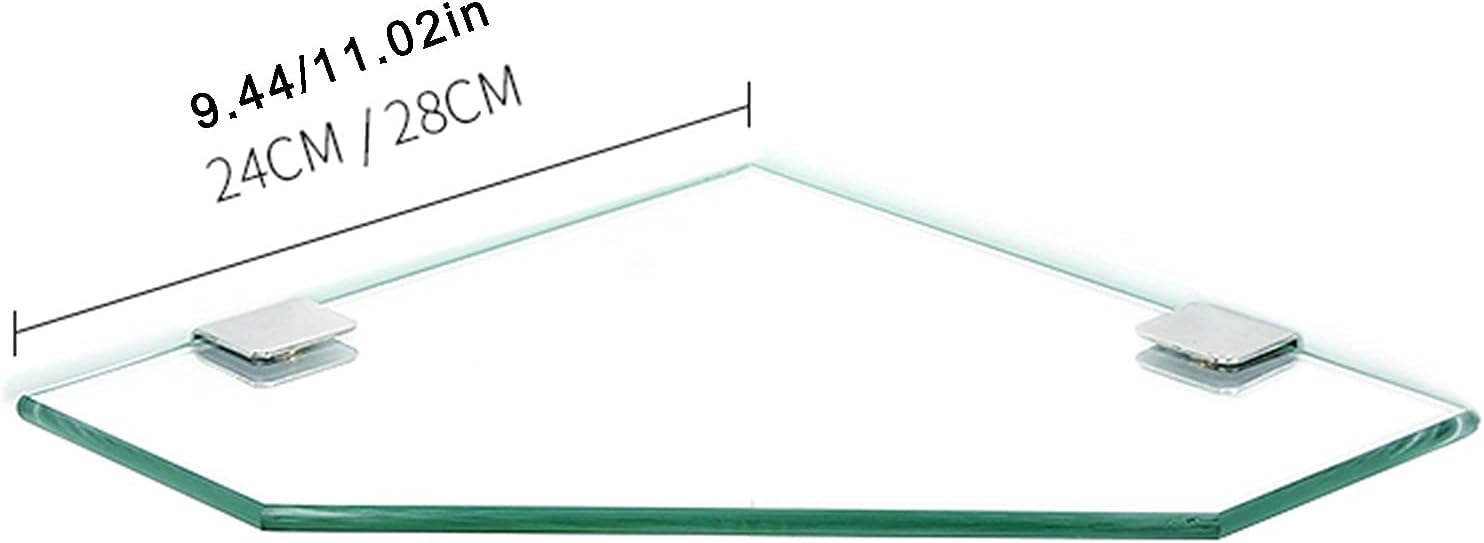 Bathroom Glass Shelf Shower Corner Glass Shelf Tempered Glass Shelf for Bathroom Wall Mount Polished Chrome Bracket (Color : Style2 Size : 28cm)