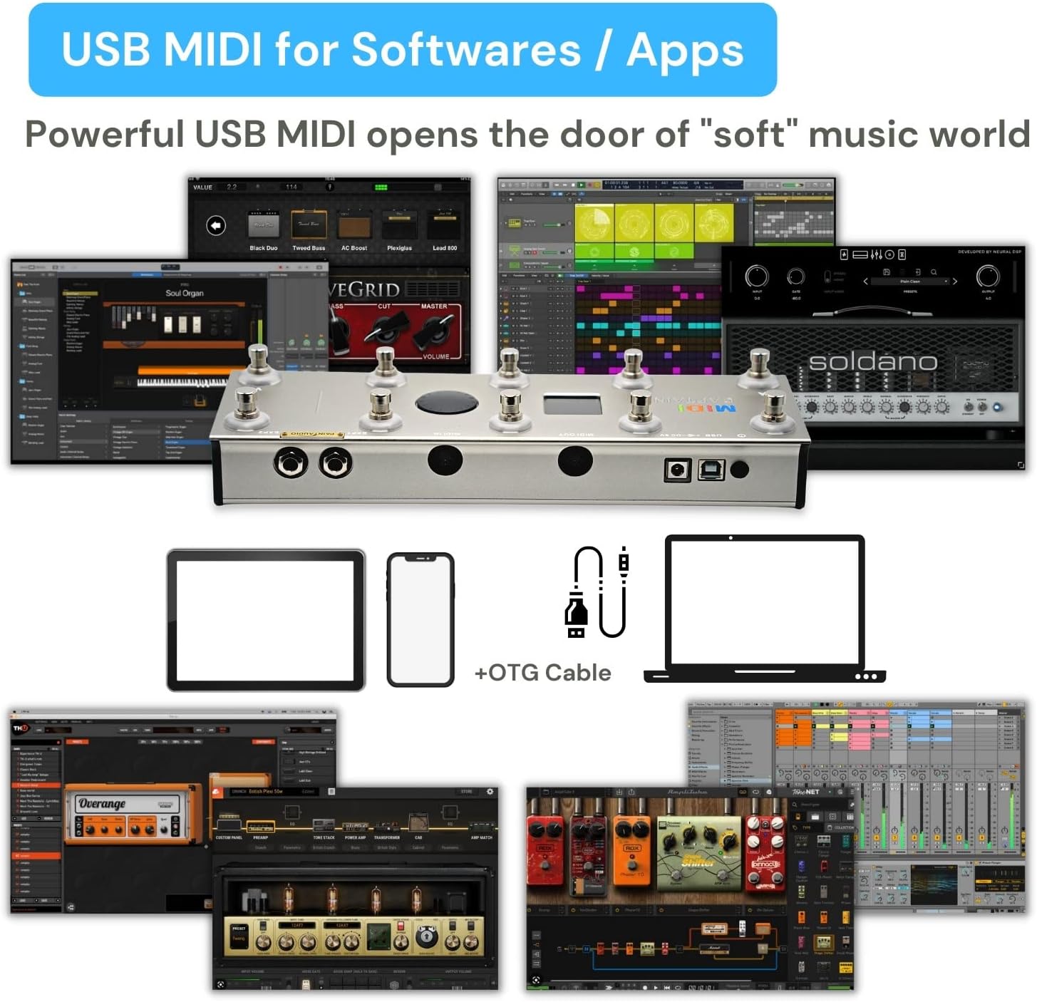 Paint Audio MIDI Captain Foot Controller Multi-Effects Keyboards Synthesizer USB-MIDI musical software Bias with Time Engine Function Support all PC/CC/Note commander 10 Foot Switches (Gold)
