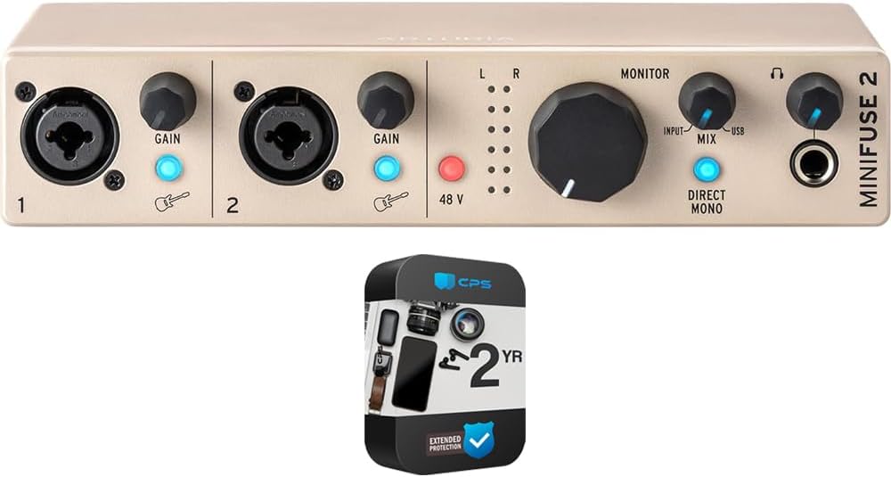 Arturia 800122 MiniFuse 2 USB-C Audio Interface Champagne Bundle with CPS Exclusive 26 Month Protection Pack (BEACH-CPS-26M500ATV)