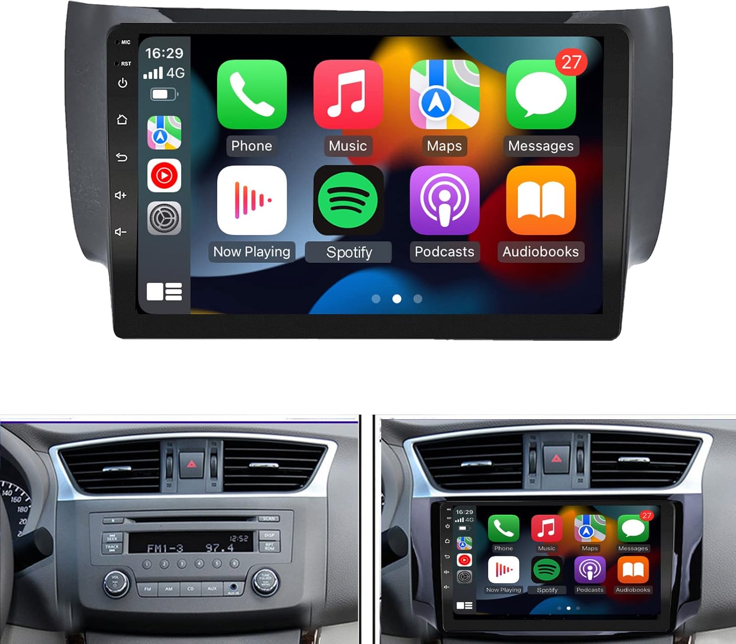 for 2013-2017 Nissan Sentra Radio with Wireless Carplay&Android Auto,2G RAM 32G ROM Android Car Stereo Navigation Bluetooth Touch Screen Car Multimedia Radio Accessories