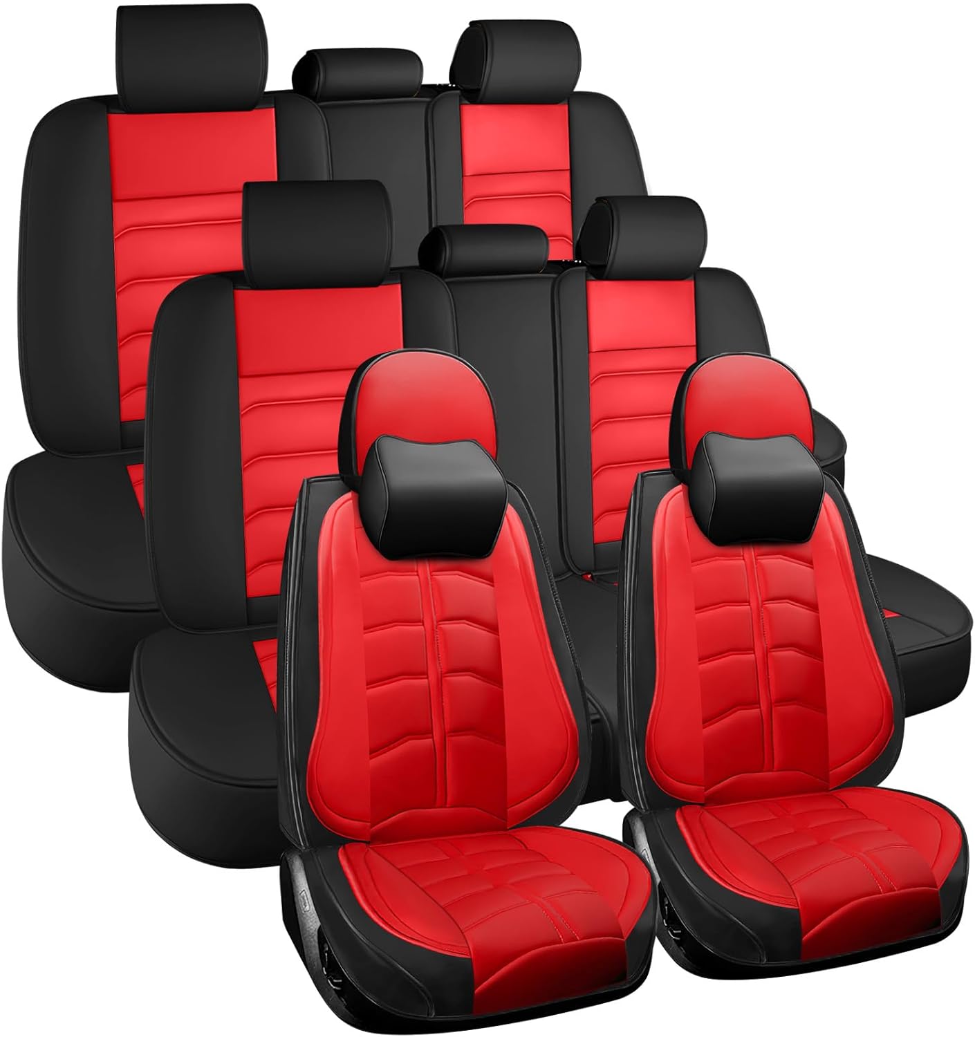 Car Seat Cover 7 Seats for Ford Explorer 2003-2025, Durable Wear Resistant Waterproof Seat Cover, Breathable No Odor Premium Leather Car Interior Accessories.(7 Luxury,Red)