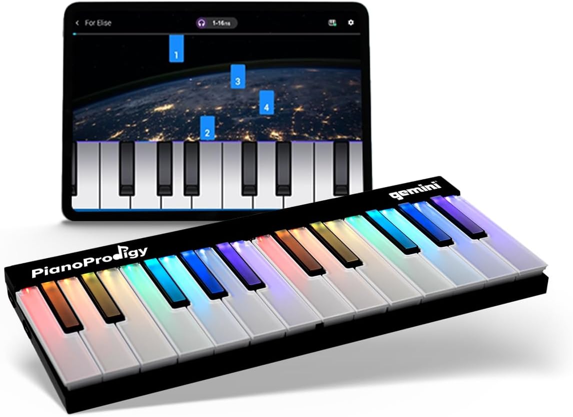Gemini Sound PianoProdigy 24 Light-Up Keys Bluetooth MIDI Learning Keyboard – Wireless Controller for iOS/Android App (No Built-In Speakers, App Required)