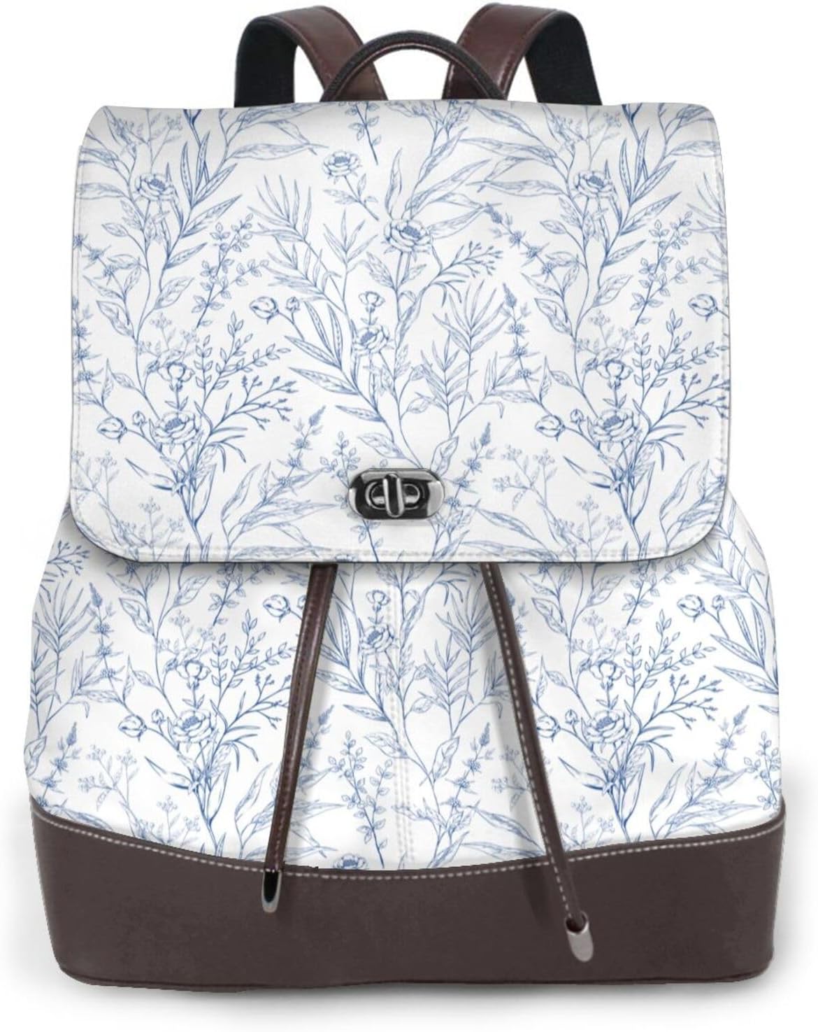 Blue Herb and Leaf for Womens Backpack Purse Microfiber PU Anti-theft Large Fashion Designer Travel Bag Ladies Shoulder Bags