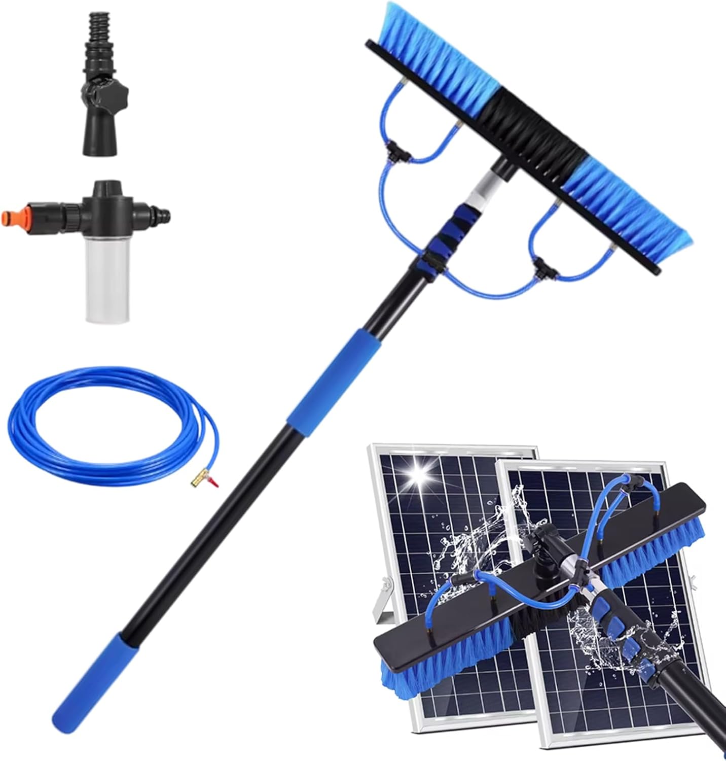 Solar Panel Cleaner Brush,Lightweight Water Fed Pole,16.4FT Telescopic Solar Panel Brush with Long Handle and 32.81FT Water Pipe - for Home Outdoor Roof Garden Glass Exterior Windshield