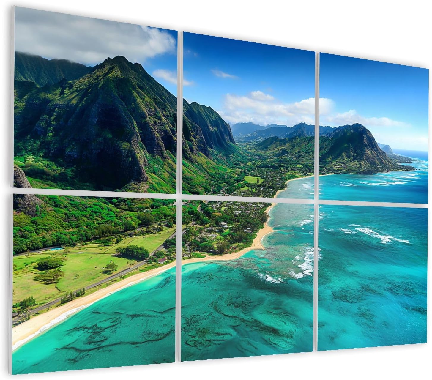 6 Pack Art Acoustic Panels Self Adhesive Aerial View Kualoa area Oahu Hawaii Decorative Soundproof Wall Panels Sound Absorbing Panel 48