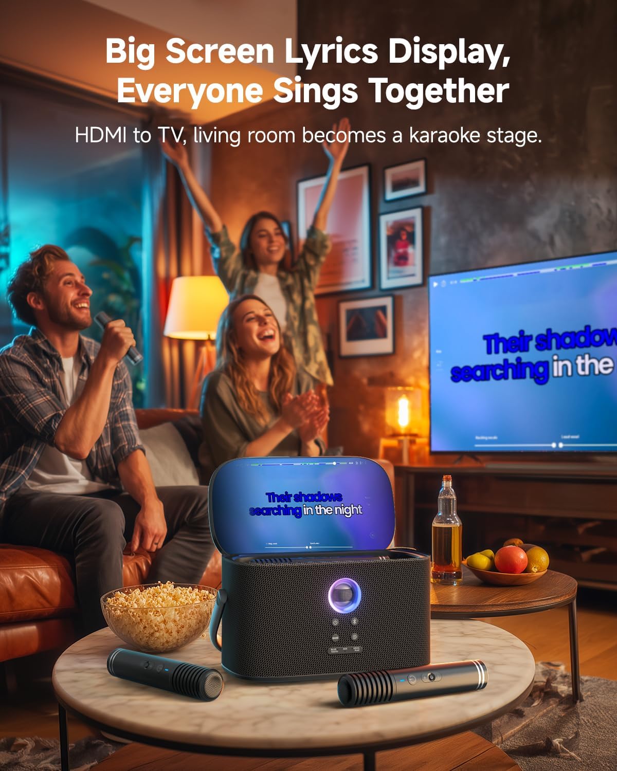 Ikarao Portable Karaoke Machine for Adults, Built-in Lyrics Display and Screen, 2 Self-Charging Wireless Microphones, Karaoke App, 140W Speaker, Connects to TV for Home Party Birthday Outdoor Camping