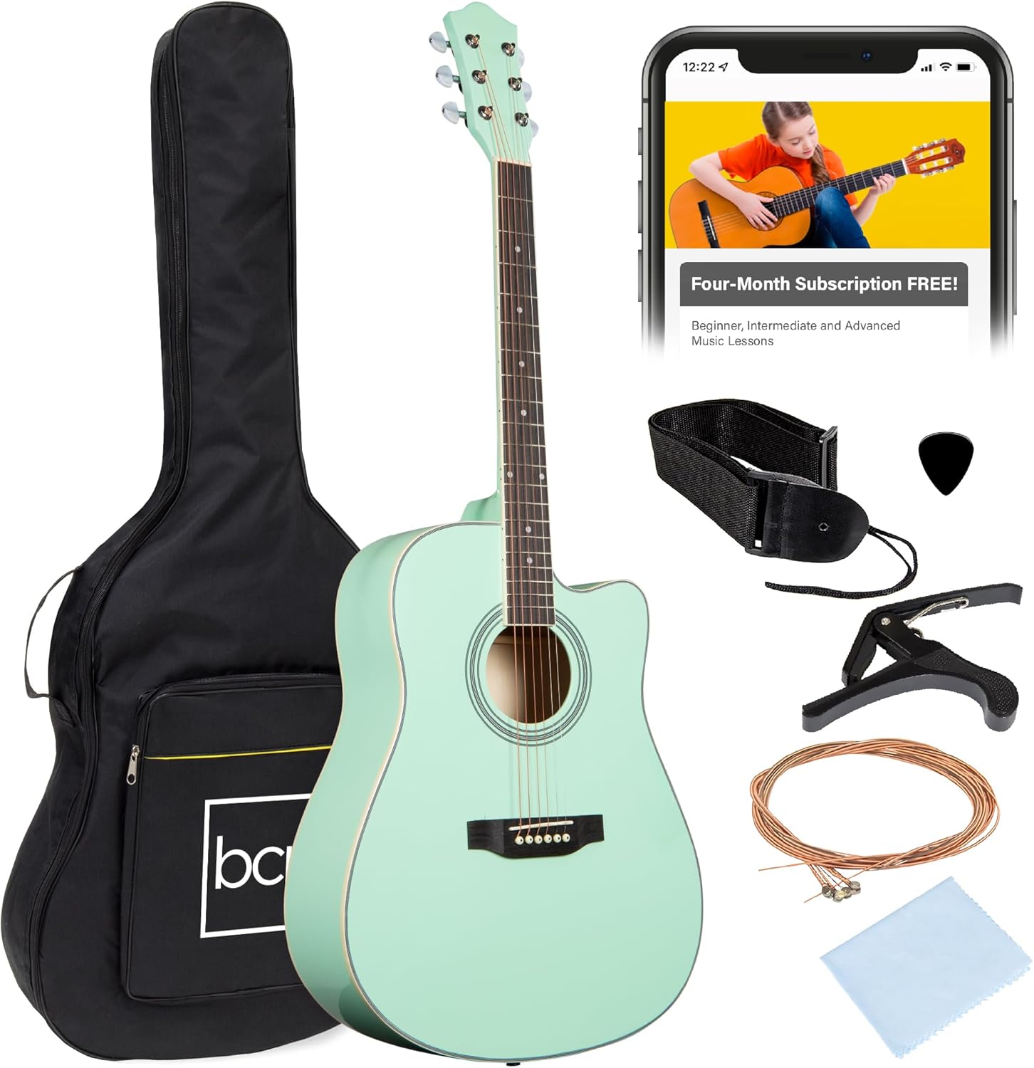 Best Choice Products 41in Beginner Acoustic Guitar Full Size All Wood Cutaway Guitar Starter Set w/Case, Strap, Capo, Strings, Picks - SoCal Green