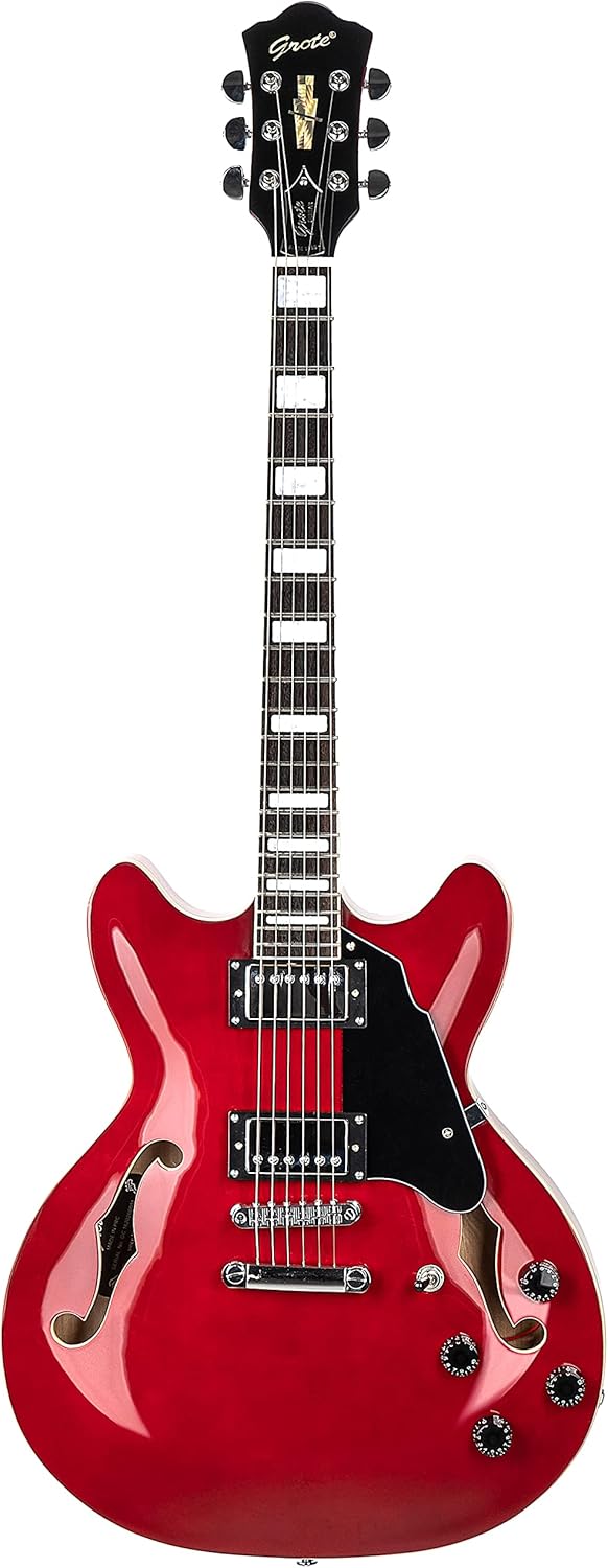 Grote Full Scale Electric Guitar Semi-Hollow Body Guitar Stainless Steel Frets(Red)