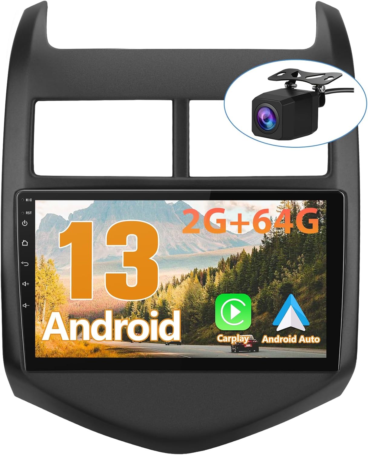 2GB+64GB Car Radio Upgrade for Chevy Aveo Sonic 2011-2015 Android 13 Radio Stereo Replacement 9 Inch Touchscreen Head Unit with CarPlay AndroidAuto with Bluetooth/GPS/FM/AM/BackCamera/29 Themes