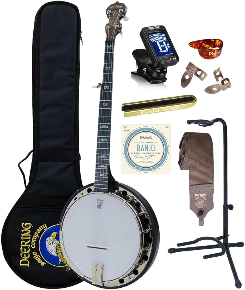 Deering Artisan Goodtime 2 II 5-String Resonator Deluxe Bluegrass Banjo with Instrument Alley Bag, Tuner, Stand, Strap, Strings Bundle