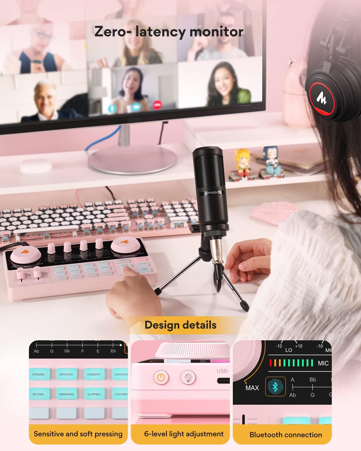 MAONO Podcast Equipment Bundle for 2 Audio mixer All-in-One Podcast Production Studio with 3.5mm Microphone*2 for Live Streaming, Podcast Recording, PC, Smartphone, DJ MaonoCaster Lite
