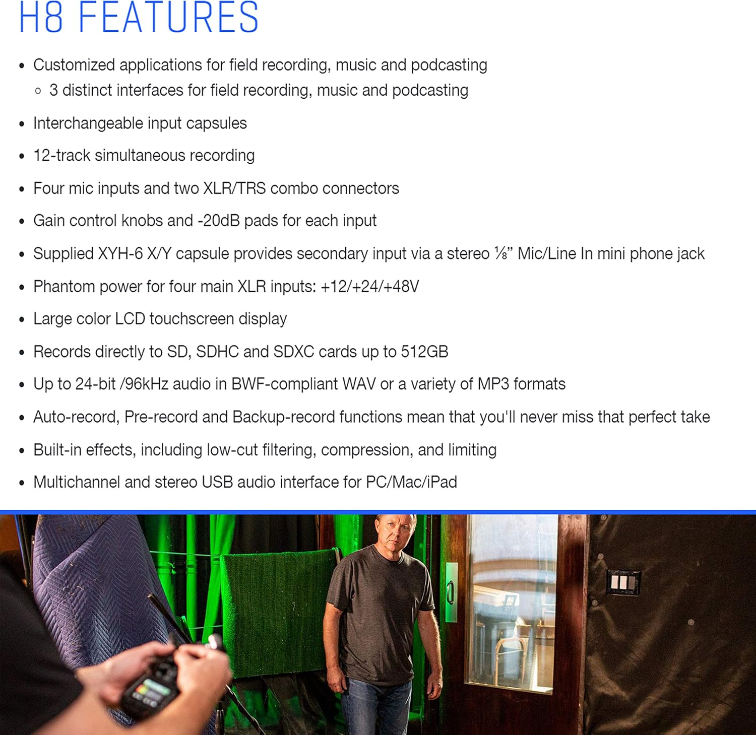 Zoom H8 8-Input / 12-Track Portable Handy Recorder for Podcasting, Music, Field Recording Bundle with Zoom ZDM-1 Podcast Mic, Headphones, 64GB Extreme PRO Card, Accessories (7 Items)