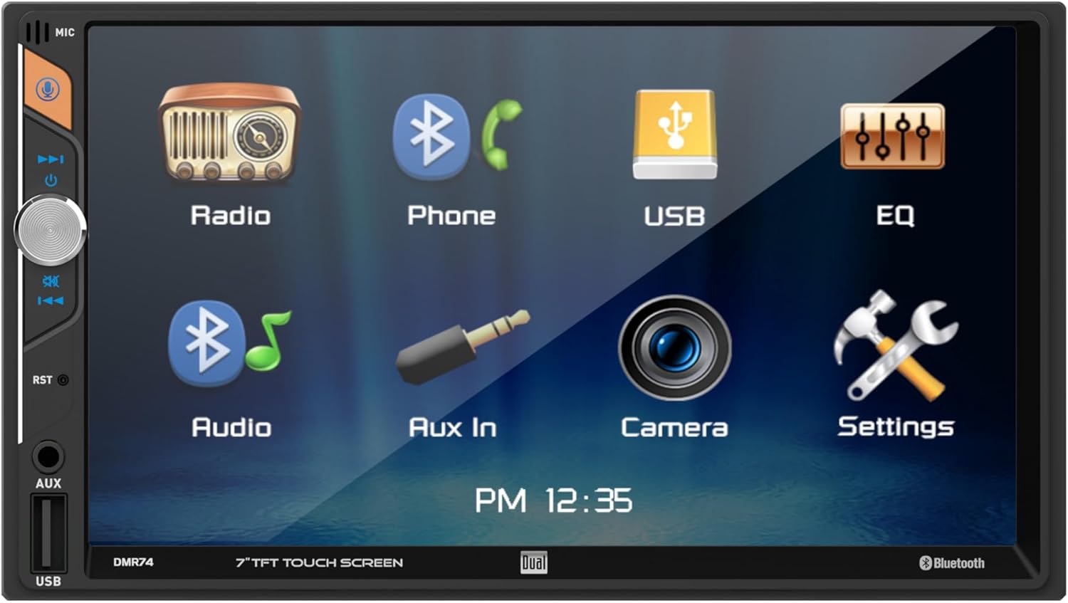 Dual Electronics DMR74 7-inch LED Digital Media Touch Screen Double DIN Car Stereo Radio | Push to Talk Assistant | Backup Camera Input | Bluetooth | USB Playback and Charge | No CD/DVD